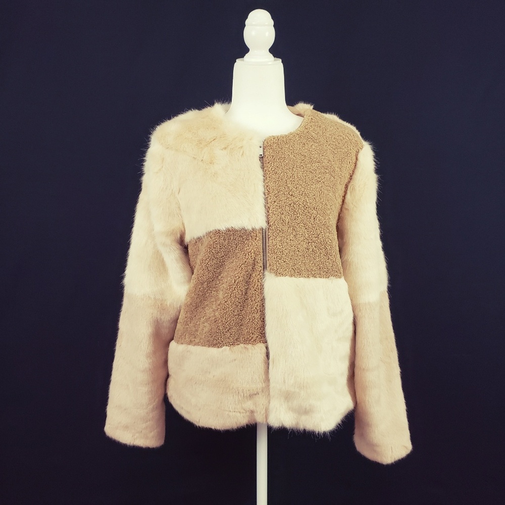 🆕️🪐 ONLY Retro Patchwork Faux Fur Jacket // (NWT)